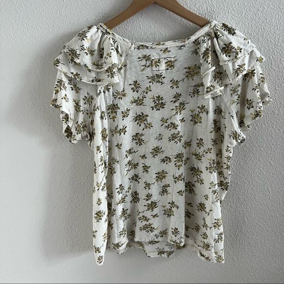 Current/Elliott The Double Ruffle Tee Linen Cotton Pearson Floral 2 - Medium - Picture 4 of 12